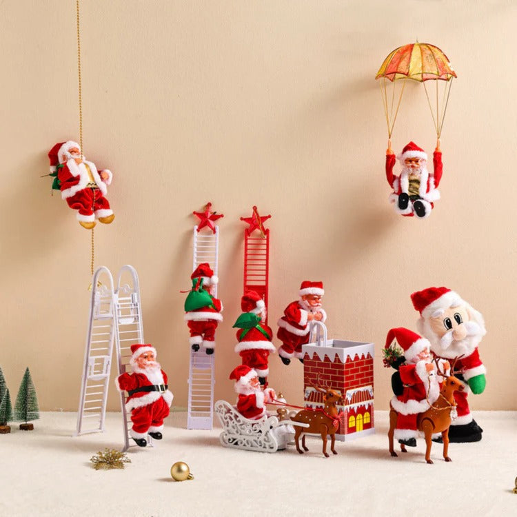 Motorized Santa Ladder Climber with Music & LED Lights – Battery-Powered Animated Christmas Decoration for Home Mantel Table Shelf Holiday | Thomler