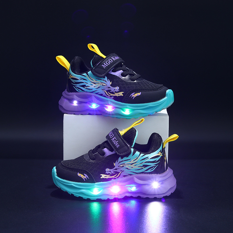 Kids Trainers Mesh Synthetic LED Sole Velcro Lightweight Indoor Outdoor Play Shoes | Thomler
