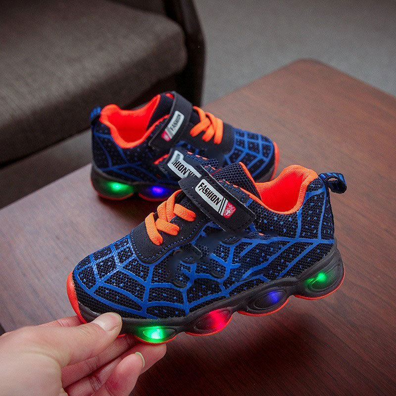 Light-Up Kids Sneakers with LED Soles – Hero-Themed Athletic Shoes for Boys & Girls, Hook-and-Loop Closure, Multi-Color Flashing Lights | Thomler