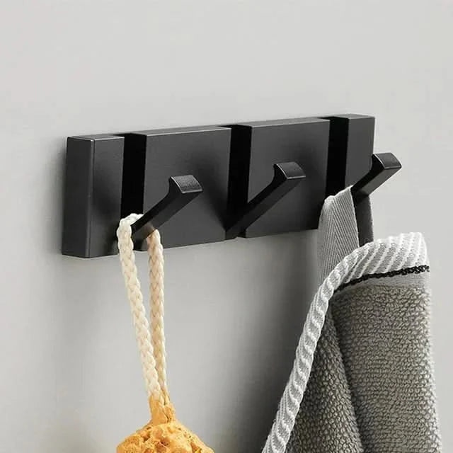 Wall Hook Aluminum Foldable Black Space Saving Bathroom Entryway Coat Towel Bag Holder Minimalist Wall Mounted Storage Hook | Thomler