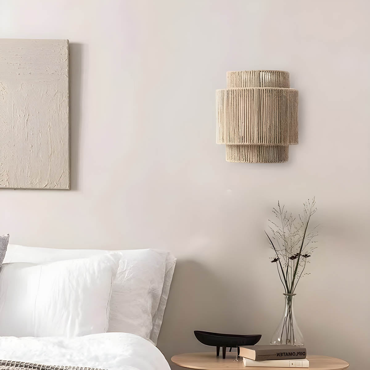 Artisan-Crafted Rope Sconce – Textured Fiber Shade, Ambient LED, Natural Boho Charm for Bedroom, Hallway & Coastal Decor | Thomler