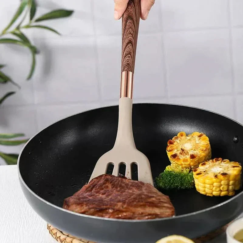 Silicone Cooking Utensil Set with Wooden Handles – 10-Piece Non-Stick Safe Tools for Everyday Meal Prep | Thomler
