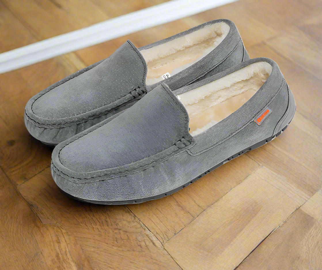 Men's Lined Moccasin Slippers with Soft Sherpa Fleece & Non-Slip Rubber Sole for Indoor & Outdoor Comfort | Thomler