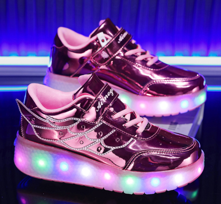 Roller Skate Sneakers Canvas USB Rechargeable LED 24.0 cm Pink Outdoor Play Teens Children Fun Shoes Wings | Thomler