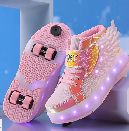 LED Light-Up Roller Skate Sneakers with Wings USB Rechargeable for Girls Kids Teens Boys Outdoor Sports Shoes Wheeled Footwear | Thomler