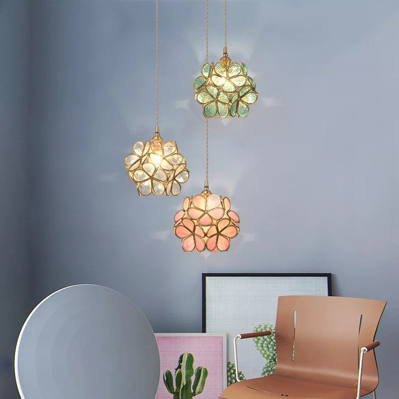 Pendant Light Glass Floral 8.7 in Warm LED Bedroom Kitchen Hanging Ceiling Lamp Adjustable Cord Modern Nordic Style | Thomler