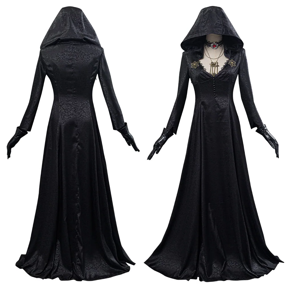 Gothic Vampire Lady Outfit with Textured Coat & Satin Gown for Cosplay Conventions & Costume Events | Thomler