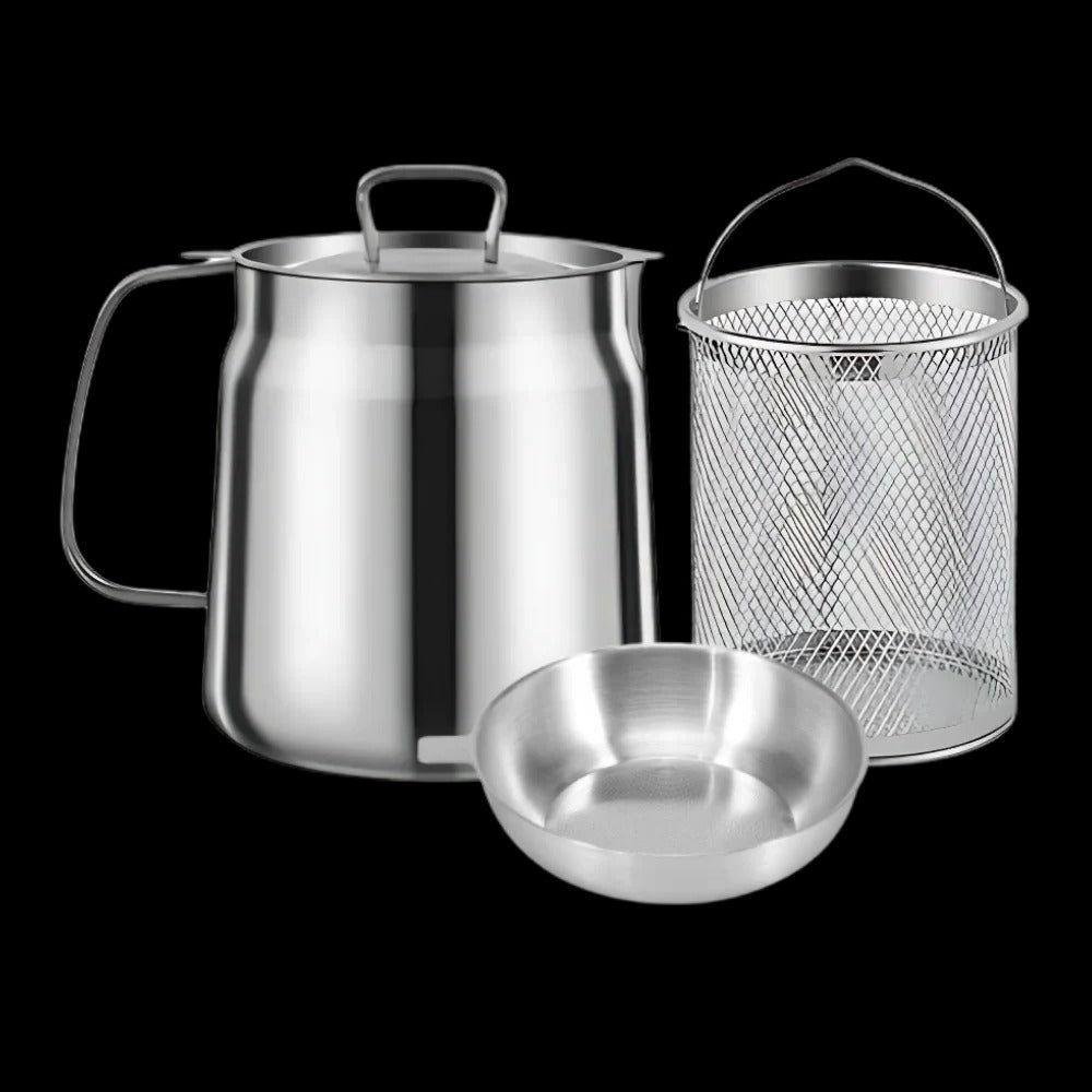 Dual-Function Fry Pot with Integrated Oil Filter for Mess-Free Cooking & Reuse | Thomler