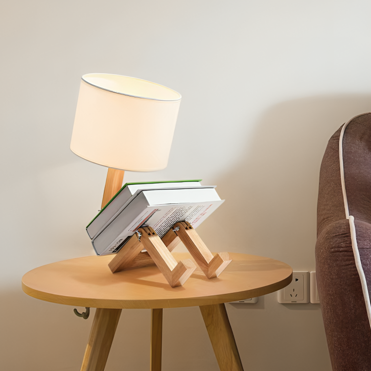 Scandinavian Wood Reading Lamp with Shelf | Adjustable Table Light for Bedroom & Living Room | Thomler
