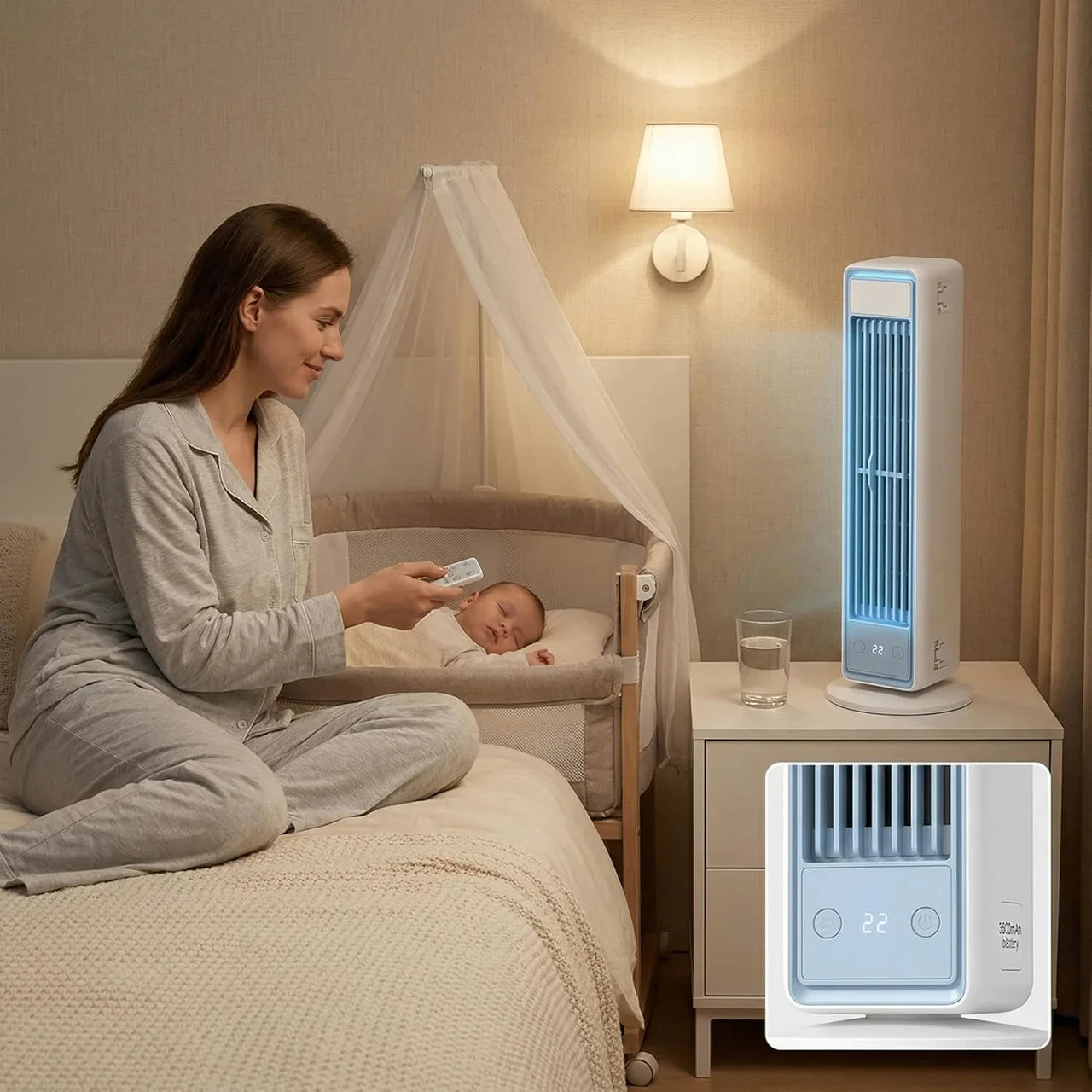 Rechargeable Tower Fan with Remote – 5 Speed Settings, Oscillating Desk & Floor Standing Air Circulator for Bedroom, Office, Kitchen | Thomler
