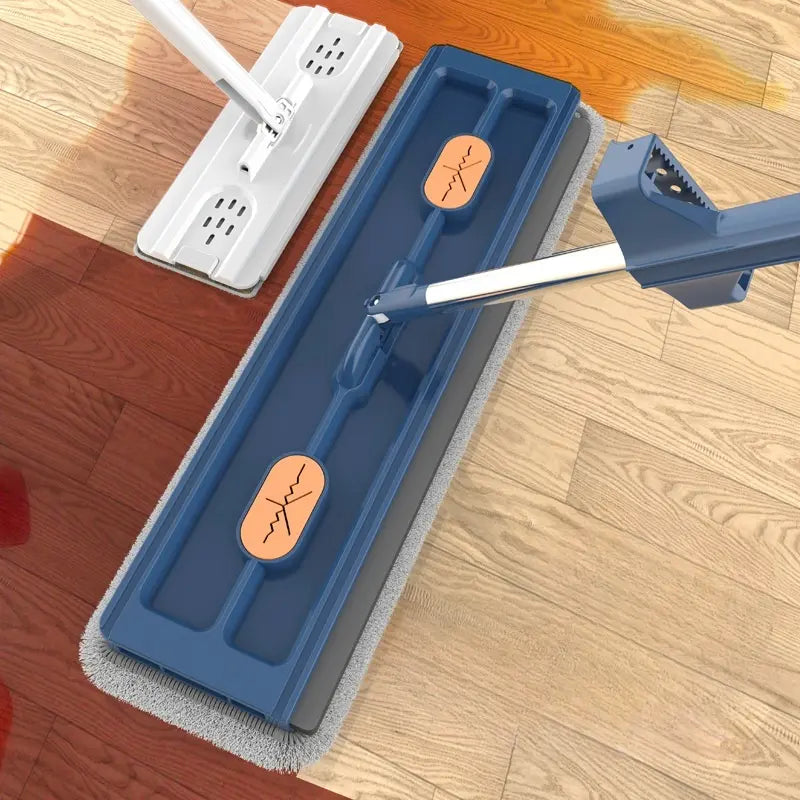Rotating Flat Mop with Hands-Free Wringing System for Hardwood Tile Laminate | Triangle Head Corner Cleaner | Microfiber Floor Cleaning | Thomler