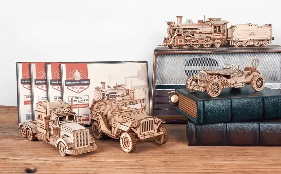 3D Timber Assembly Kit Interlocking Brain Teaser for Adults Desktop Display Model Collectible Hobbyist Project Vehicle Locomotive Automobile | Thomler
