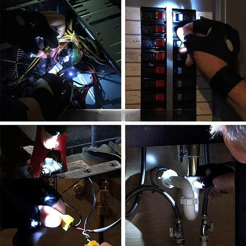Rechargeable Work Gloves with Built-In LED Finger Lights for Mechanics, Camping, Repair & Night Tasks | Thomler