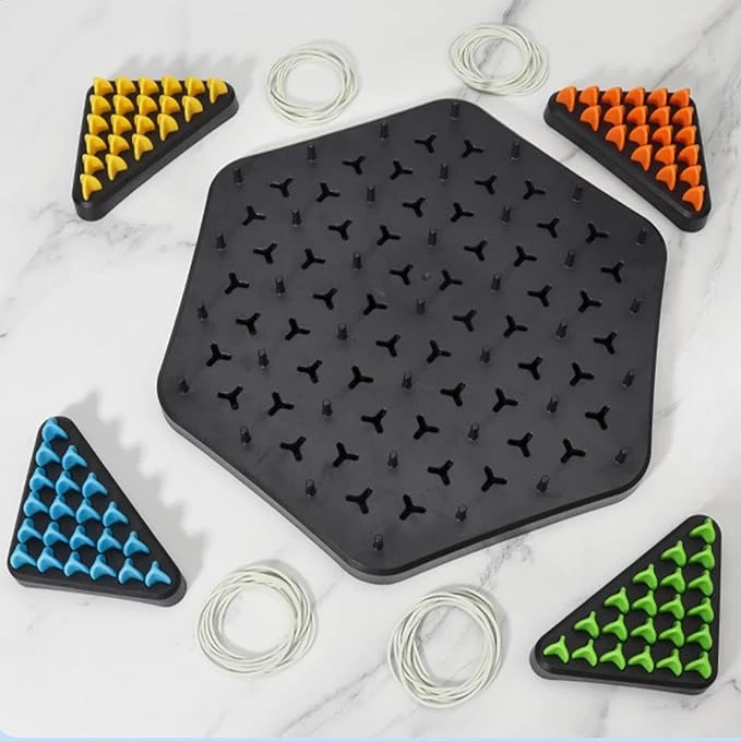 Strategic Triangle Board Game for Kids & Adults – Screen-Free Logic Puzzle with Pegs & Elastic Bands for Family Game Night | Thomler