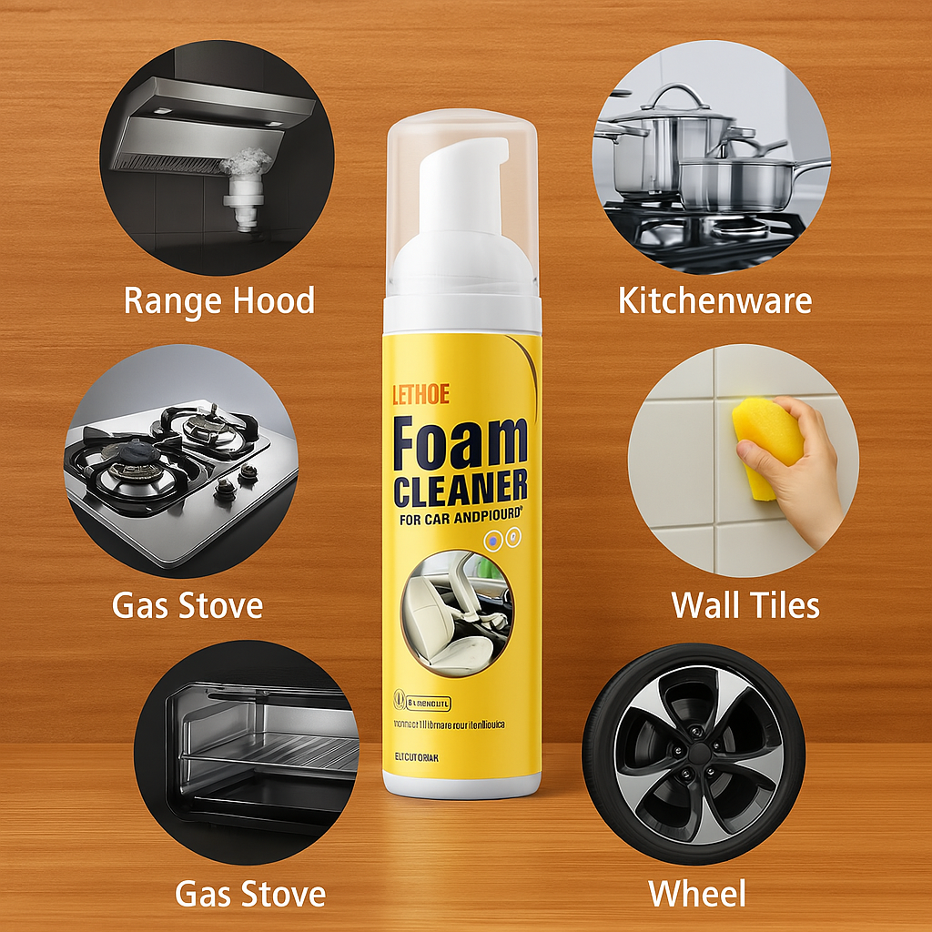 All-Surface Foam Spray Cleaner for Home, Car, and Upholstery – Removes Grease, Stains, and Grime Instantly | Thomler