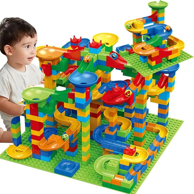 Building Block Marble Run Set for Kids Ages 3+ | STEM Construction Track Kit Develops Logic & Fine Motor Skills | Thomler