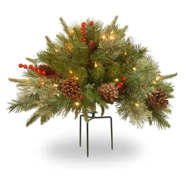 Battery-Powered LED Christmas Urn Filler with Timer – Frosted Pine Tips, Berries & Pinecones for Entryway Display | Thomler