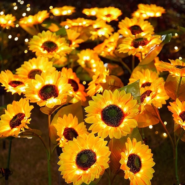 Solar Sunflower Garden Lights Outdoor Set | Automatic LED Pathway Stake Lights for Yard, Patio & Walkway | Wireless Weather-Resistant | Thomler