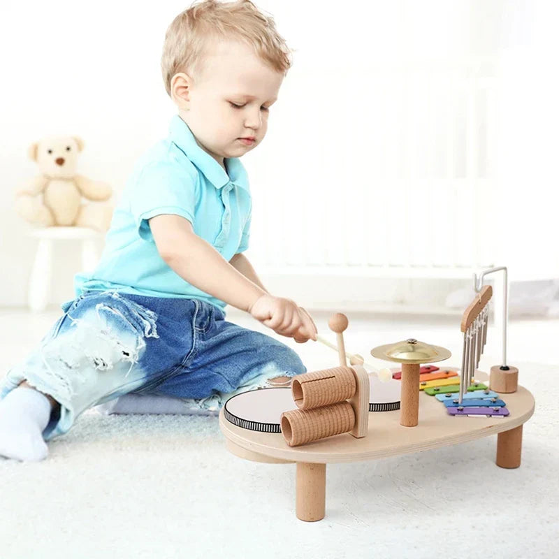 Wooden Musical Instrument Play Station for Kids – Xylophone Drum Bell Set for Toddlers Ages 3+ | Thomler