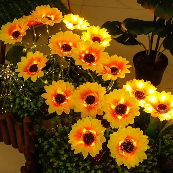 Solar Sunflower Garden Lights Outdoor Set | Automatic LED Pathway Stake Lights for Yard, Patio & Walkway | Wireless Weather-Resistant | Thomler