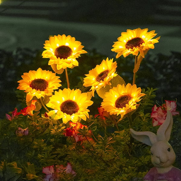 Solar Sunflower Garden Lights Outdoor Set | Automatic LED Pathway Stake Lights for Yard, Patio & Walkway | Wireless Weather-Resistant | Thomler