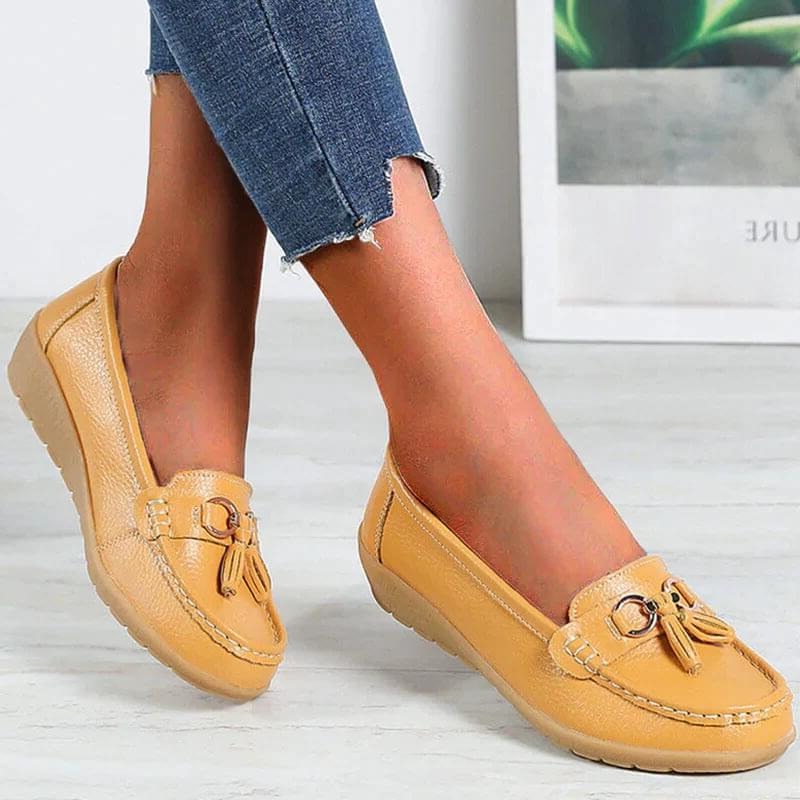 Women's Genuine Leather Slip-On Loafers with Arch Support for All-Day Standing & Office Wear | Thomler