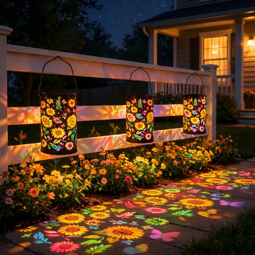 Solar-Gartenlaterne mit Blütenmuster - Warmes & buntes Licht