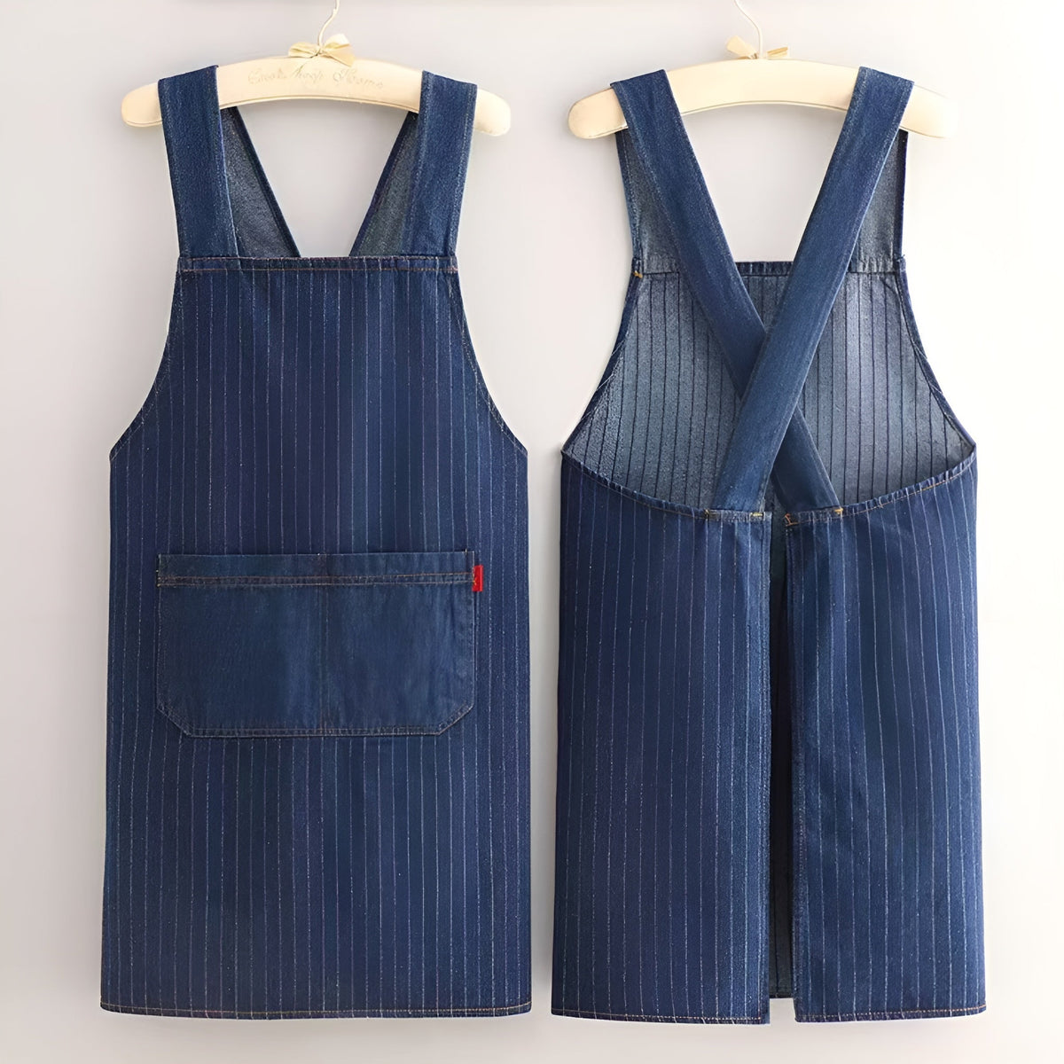 Cross-Back Bib Apron with Front Pocket – Denim-Look Kitchen & Workshop Apron for Cooking, Baking & Crafts | Thomler
