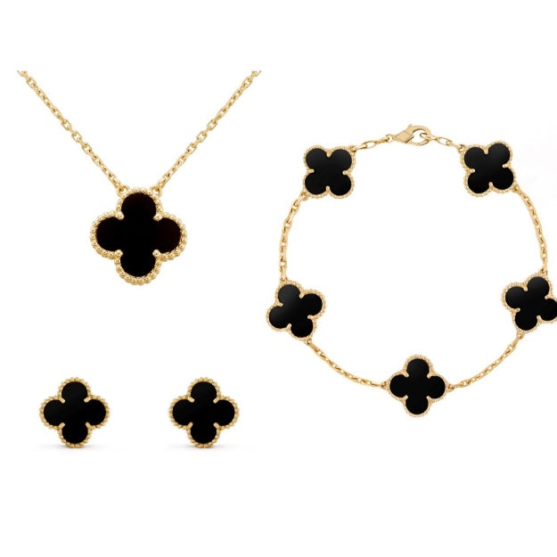 Four-Leaf Clover Jewelry Set – Necklace, Bracelet & Earrings – Gift-Ready in Luxury Box – Adjustable Fit – Nickel-Free Gold Plated Silver | Thomler