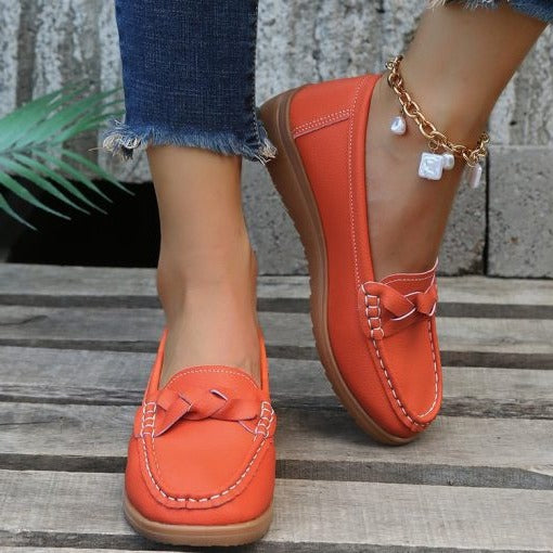 Women's Leather Slip-On Loafers Orthopedic Walking Shoes Wide Toe Box Arch Support Casual Footwear for All-Day Comfort | Thomler