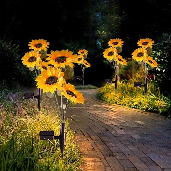 Solar Sunflower Garden Lights Outdoor Set | Automatic LED Pathway Stake Lights for Yard, Patio & Walkway | Wireless Weather-Resistant | Thomler