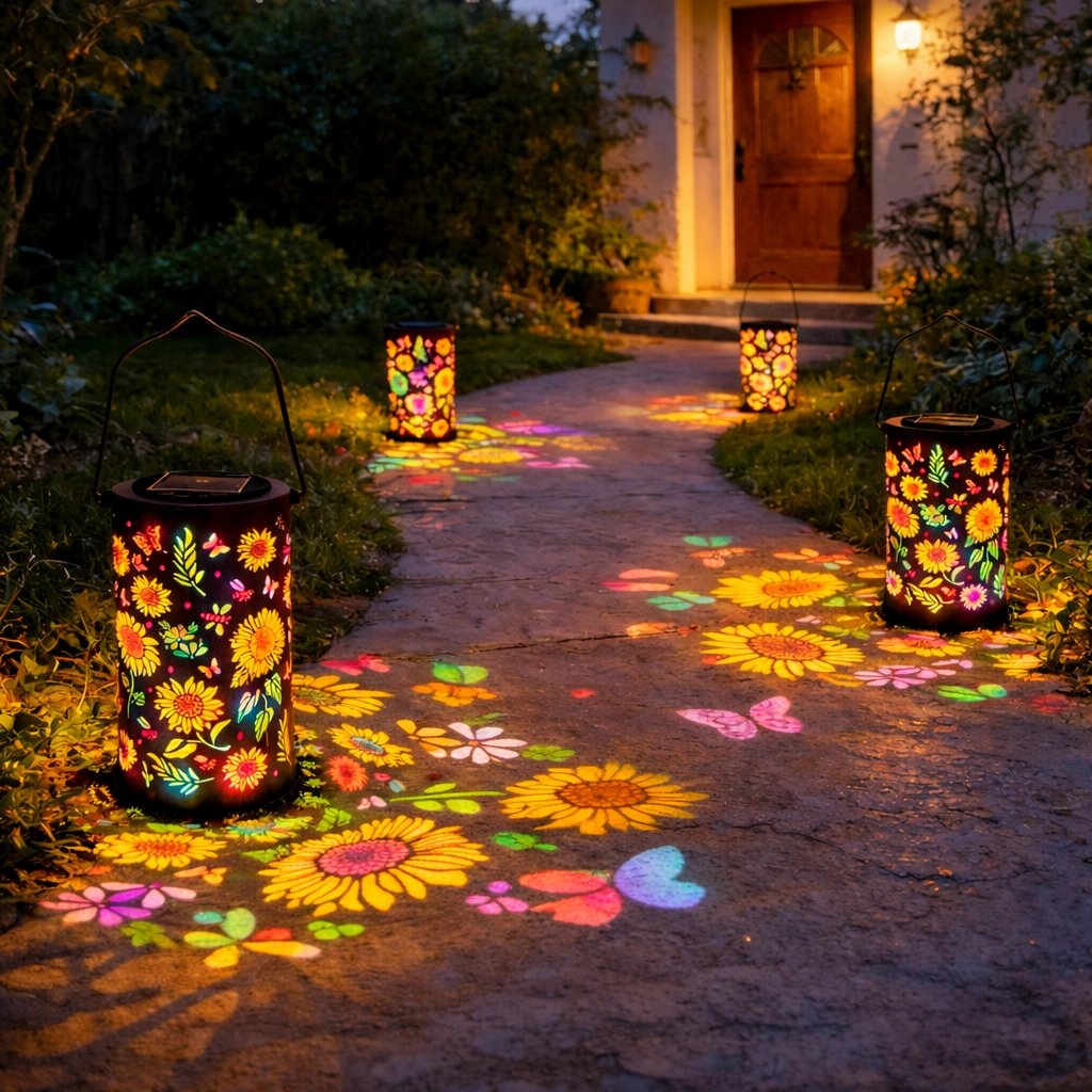 Solar-Gartenlaterne mit Blütenmuster - Warmes & buntes Licht