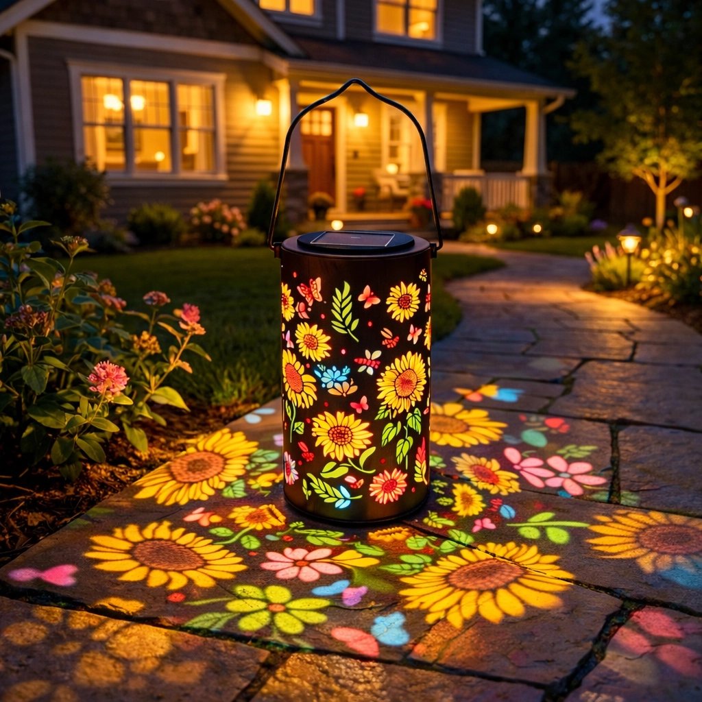 Solar-Gartenlaterne mit Blütenmuster - Warmes & buntes Licht