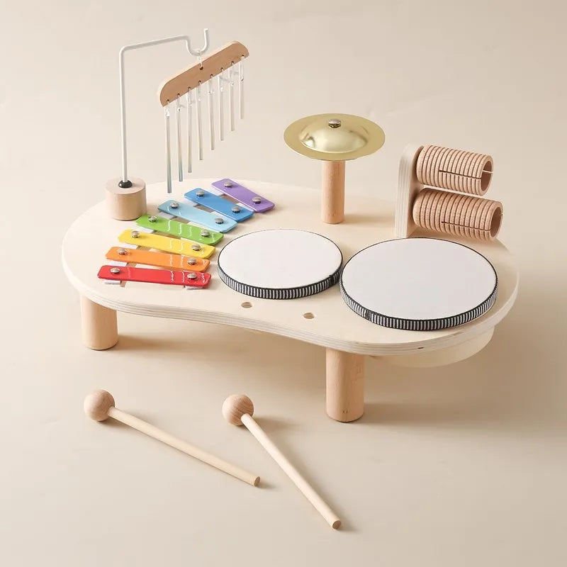 Wooden Musical Activity Station for Kids – Xylophone, Drums & Bell Playset for Toddlers, Early Learning Rhythm Toy for Boys & Girls Ages | Thomler
