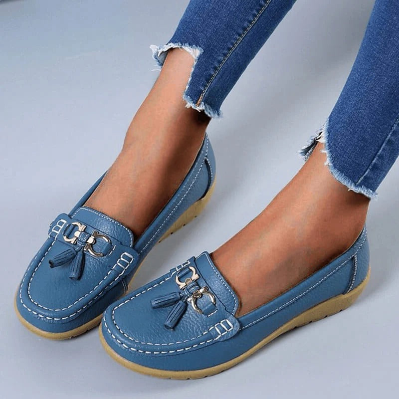 Women's Genuine Leather Slip-On Loafers with Arch Support for All-Day Standing & Office Wear | Thomler
