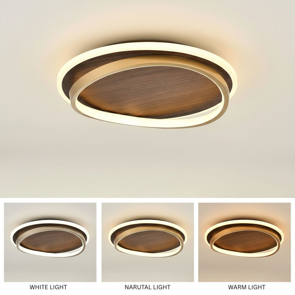 Scandinavian Wood Accent LED Ceiling Light Flush Mount Indoor • Modern Minimalist Design for Bedroom Living Room • Integrated High Lumen | Thomler