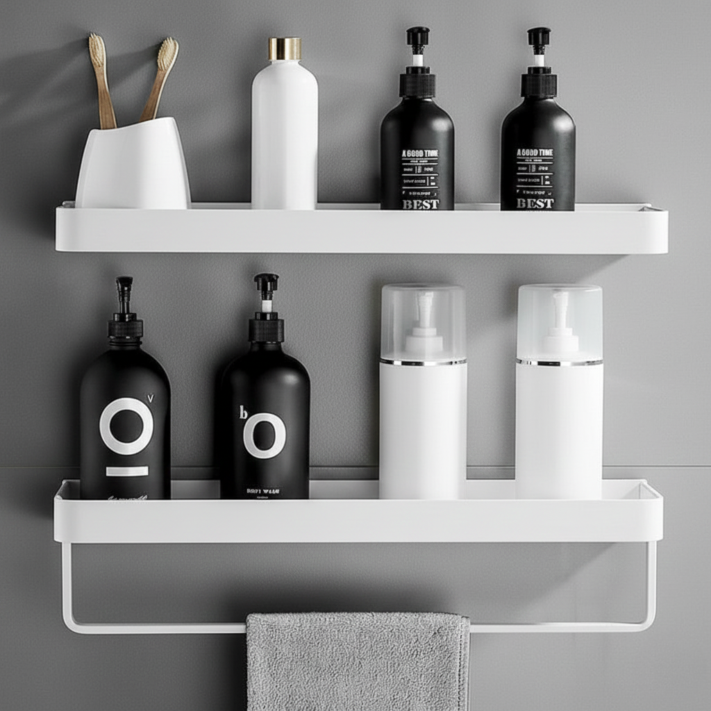 No-Drill Aluminum Bathroom Shelf – Space-Saving Wall Organizer for Shampoo & Toiletries | Thomler