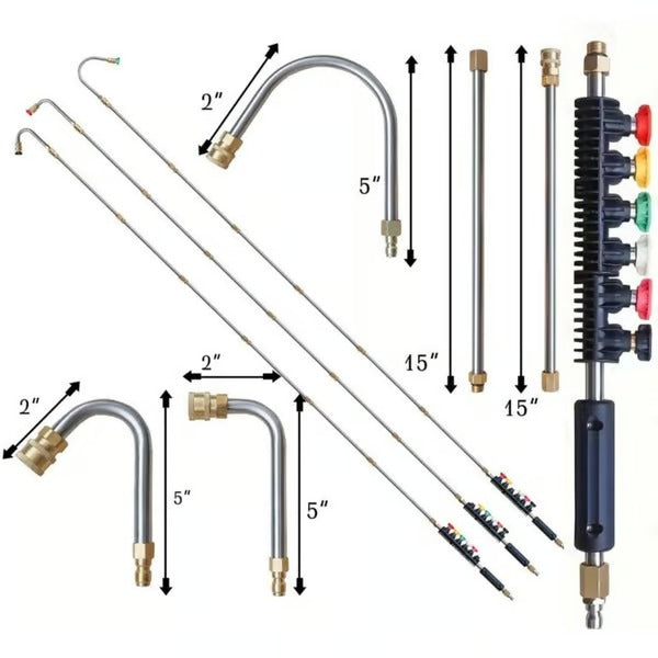 Telescoping Pressure Washer Extension Wand 24 ft Reach Brass & Stainless Steel 4000 PSI 284°F 0-40° Nozzles for Gutter Cleaning Roof | Thomler