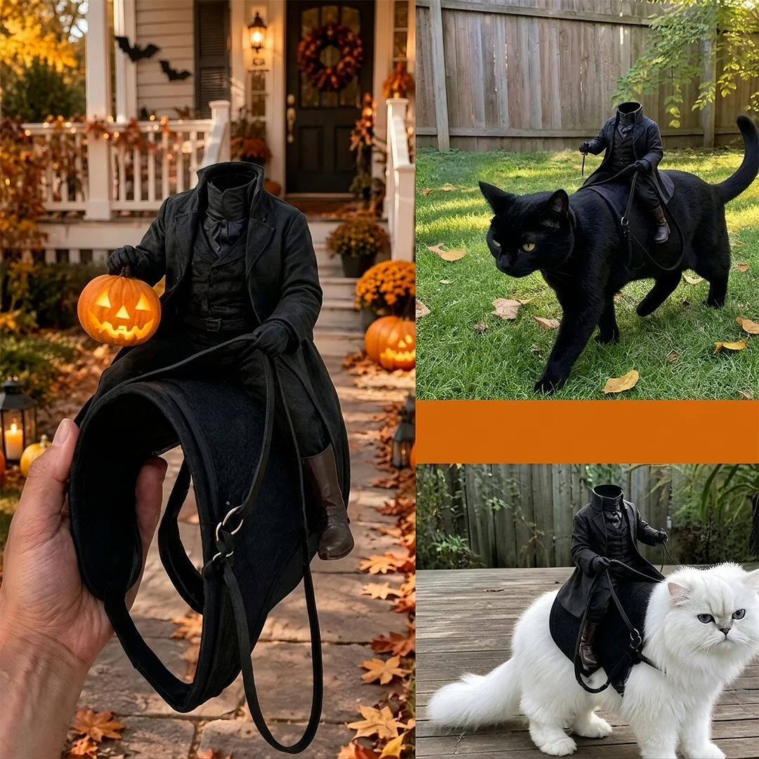 Spooky Horseman Pet Costume for Dogs & Cats – Light-Up Jack-O'-Lantern Rider Halloween Outfit | Thomler