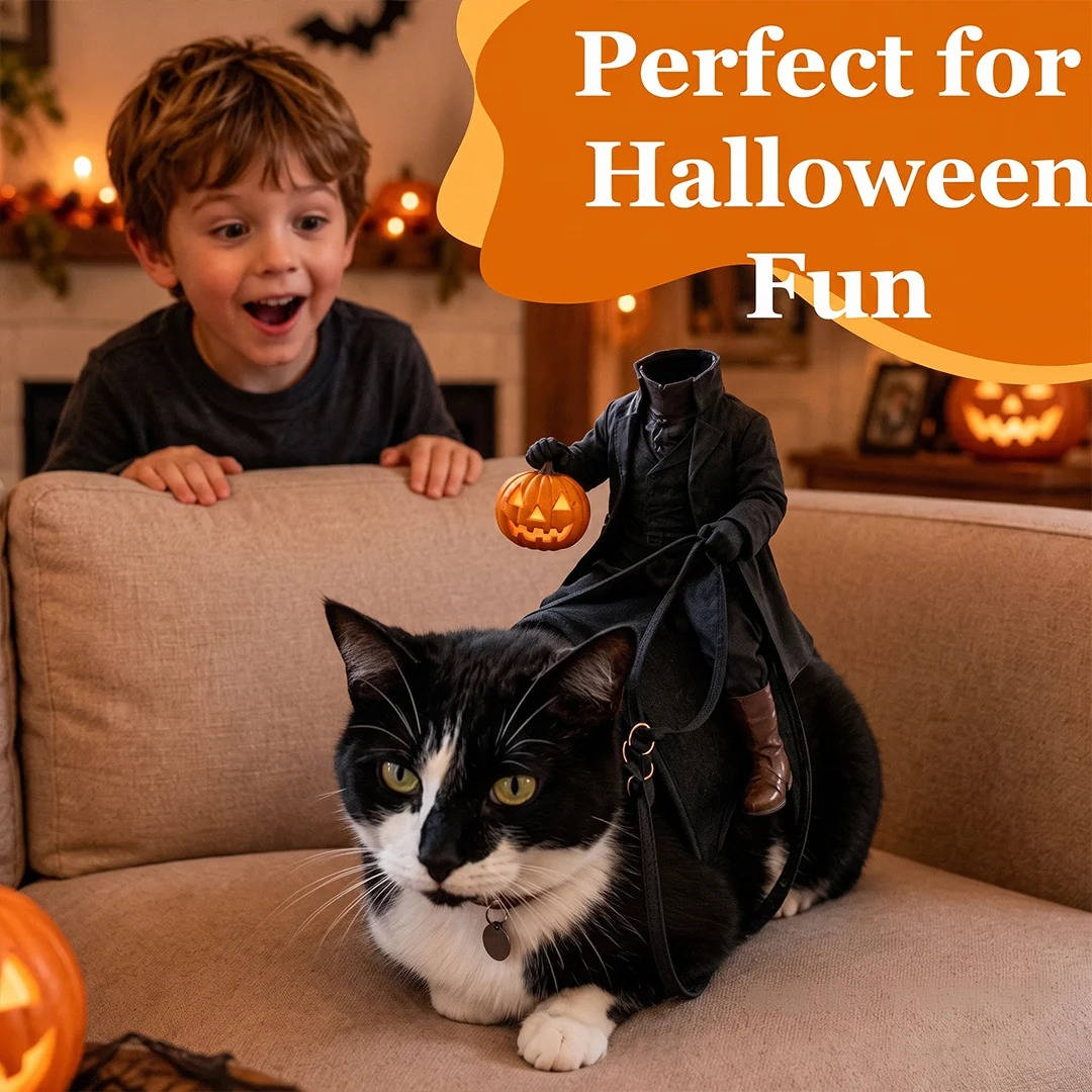 Spooky Horseman Pet Costume for Dogs & Cats – Light-Up Jack-O'-Lantern Rider Halloween Outfit | Thomler