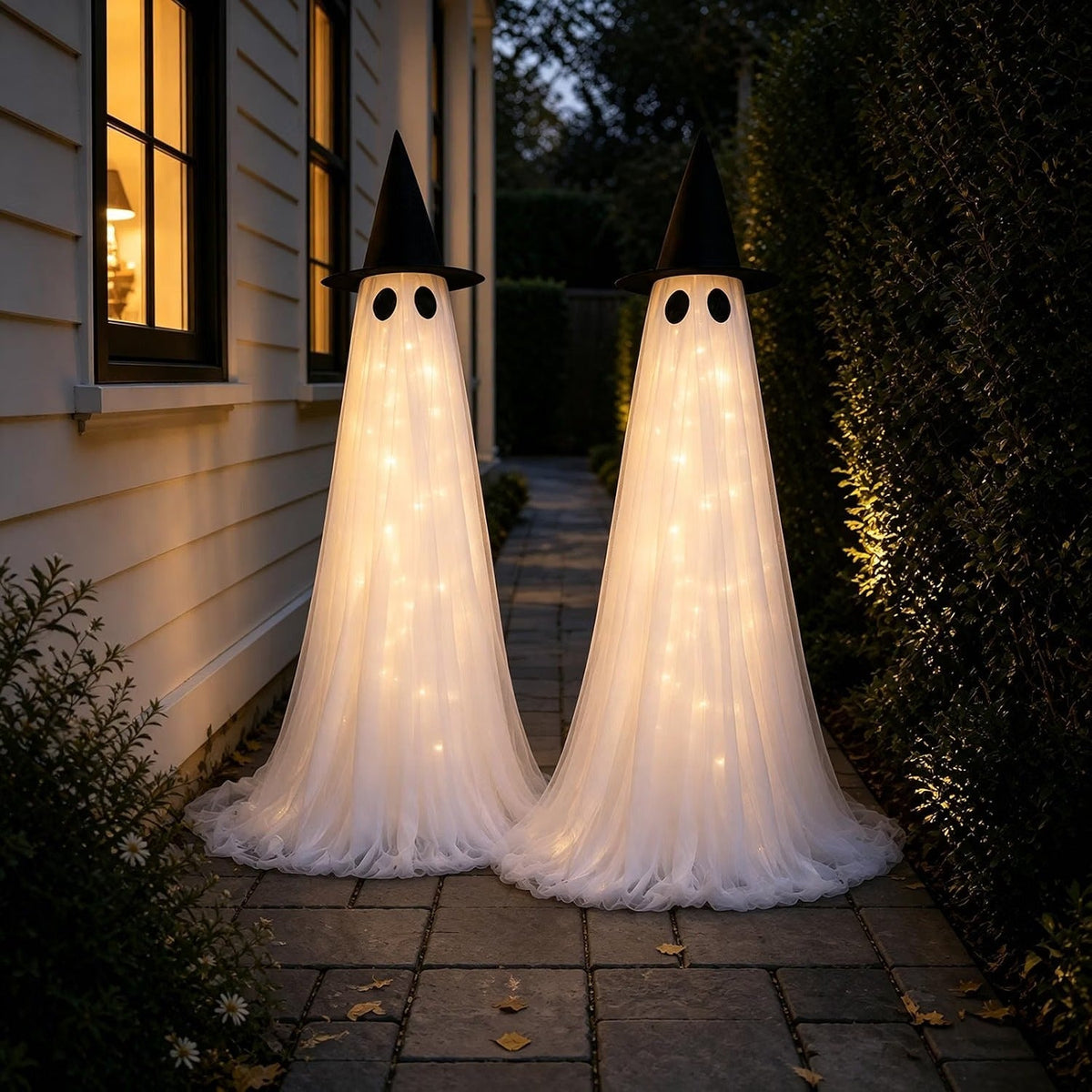 5ft Illuminated Ghost Yard Stakes with Remote – Set of 2 for Outdoor Halloween Displays | Thomler