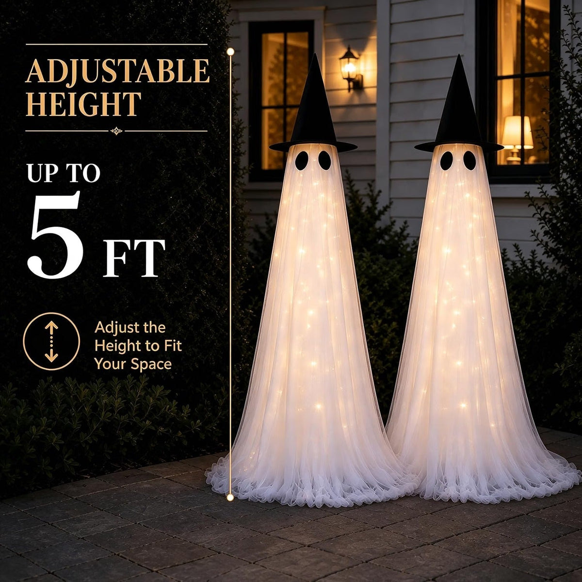 5ft Illuminated Ghost Yard Stakes with Remote – Set of 2 for Outdoor Halloween Displays | Thomler