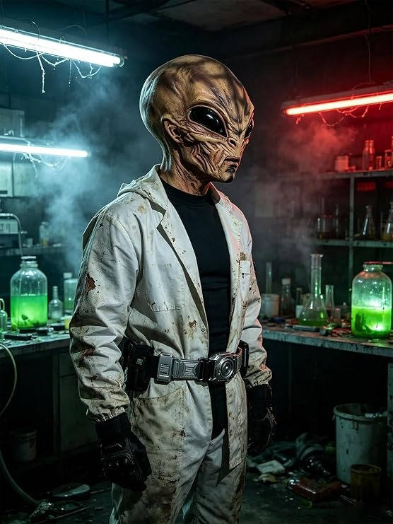 Full-Head Latex Extraterrestrial Mask for Halloween Costume Parties Adults One Size Breathable Design | Thomler
