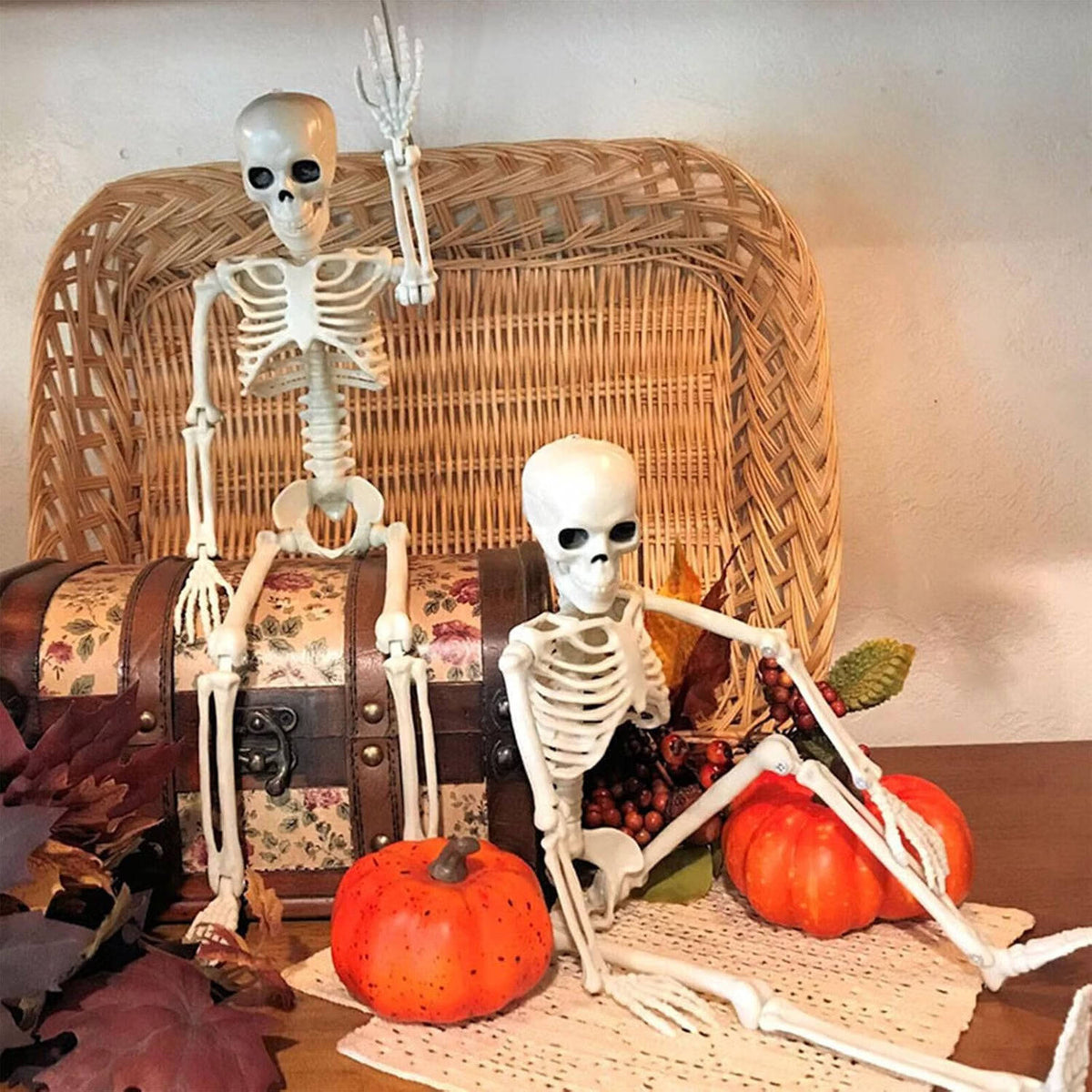 Full-Body Poseable Skeleton Decorations – 3 ft Tall, Set of 2 for Halloween Yard Displays | Thomler