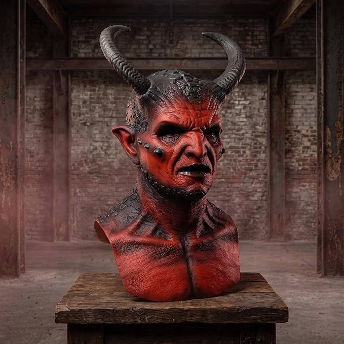 Full-Head Horned Devil Mask with Hand-Painted Finish for Costume Parties, Haunted Houses & Cosplay Events | Thomler