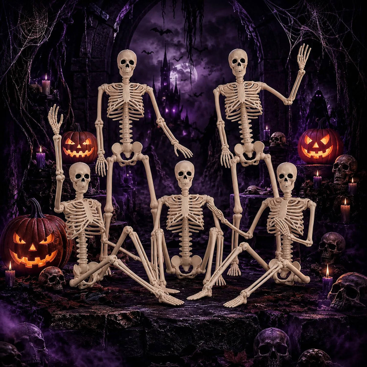 Full-Body Poseable Skeleton Decorations – 3 ft Tall, Set of 2 for Halloween Yard Displays | Thomler