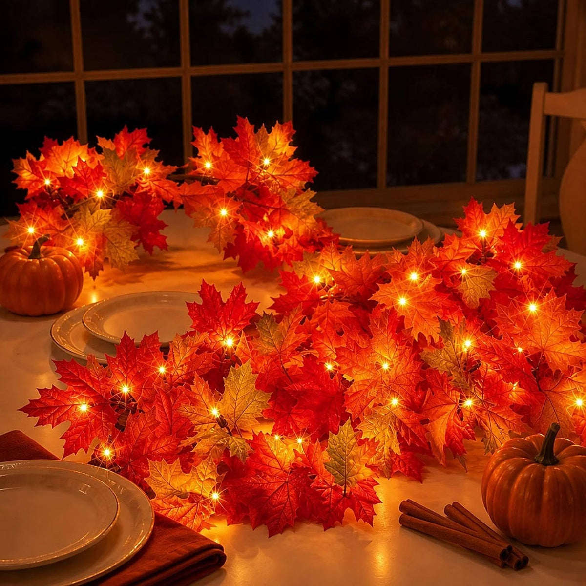 9 ft Lighted Autumn Garland with 50 Orange Bulbs – Indoor & Outdoor Fall Decor | Thomler
