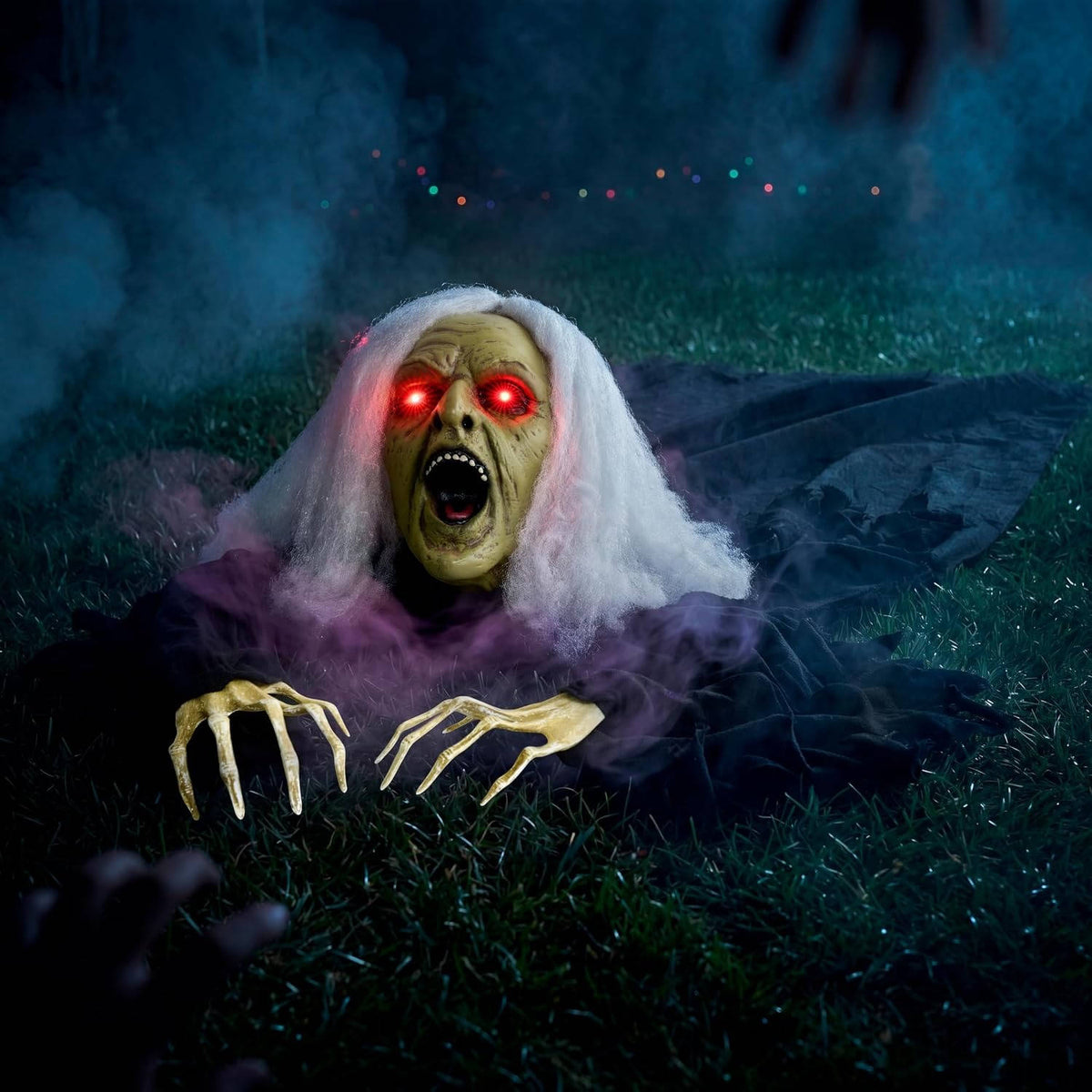 Motion-Activated Graveyard Zombie Prop with Glowing Red Eyes and Scary Moans for Halloween Yard Decor | Thomler