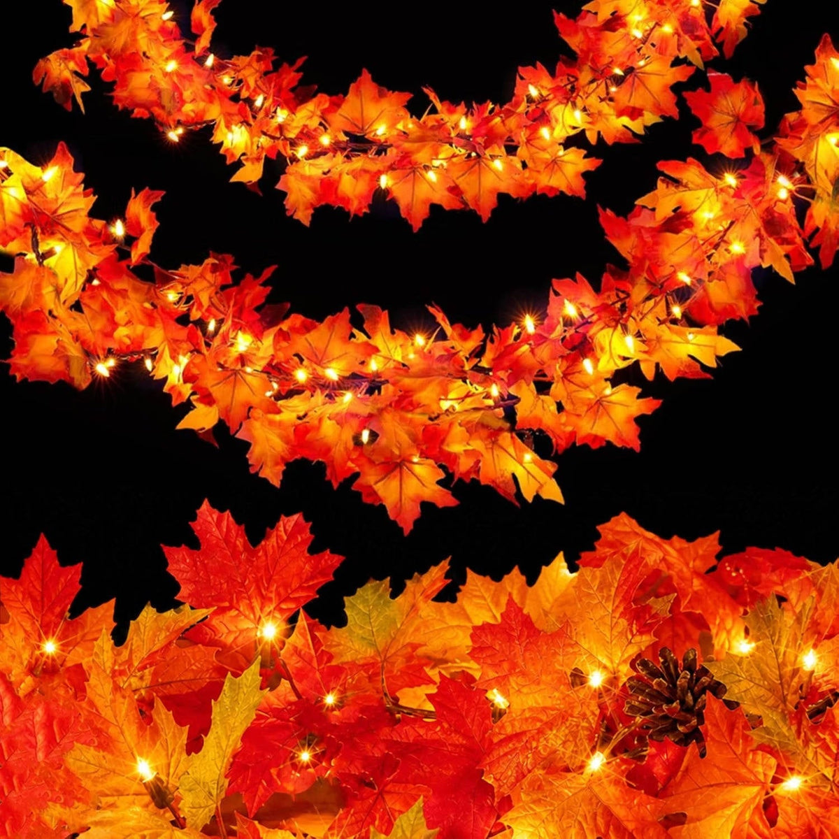 9 ft Lighted Autumn Garland with 50 Orange Bulbs – Indoor & Outdoor Fall Decor | Thomler