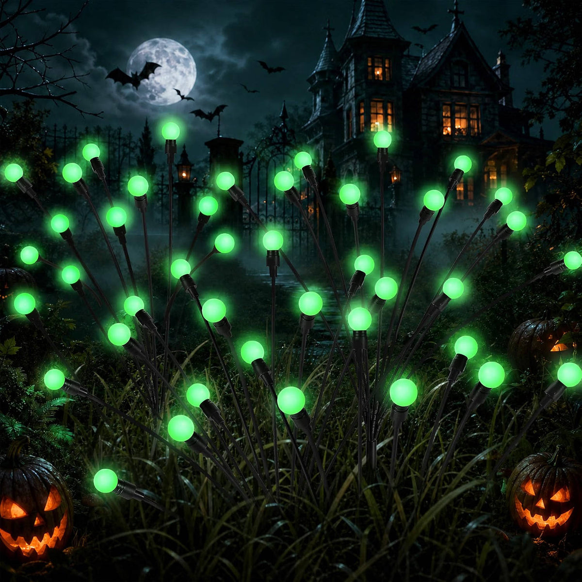Solar Yard Stakes with LED Lights – 4-Pack Outdoor Garden Path Markers with Flexible Wire Stems for Halloween, Patio & Landscaping | Thomler